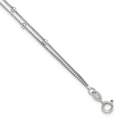 Sterling Silver Rhodium-plated Polished Beaded 2 Strand 7.5-inch Bracelet