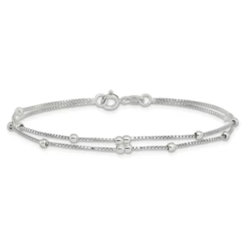 Sterling Silver Rhodium-plated Polished Beaded 2 Strand 7.5-inch Bracelet