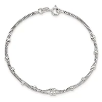Sterling Silver Rhodium-plated Polished Beaded 2 Strand 7.5-inch Bracelet