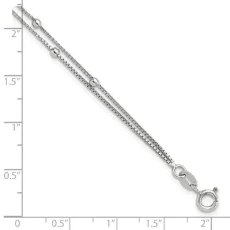 Sterling Silver Rhodium-plated Polished Beaded 2 Strand 7.5-inch Bracelet