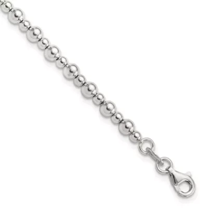 Sterling Silver Rhodium-plated Beaded 7.5-inch Bracelet