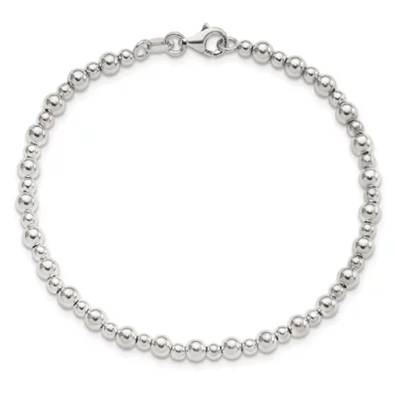 Sterling Silver Rhodium-plated Beaded 7.5-inch Bracelet