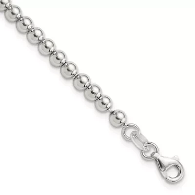 Sterling Silver Rhodium-plated 4mm Beaded 7.5-inch Bracelet