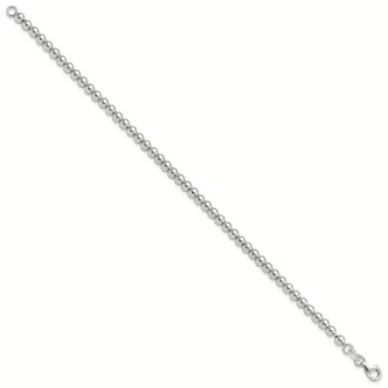 Sterling Silver Rhodium-plated 4mm Beaded 7.5-inch Bracelet