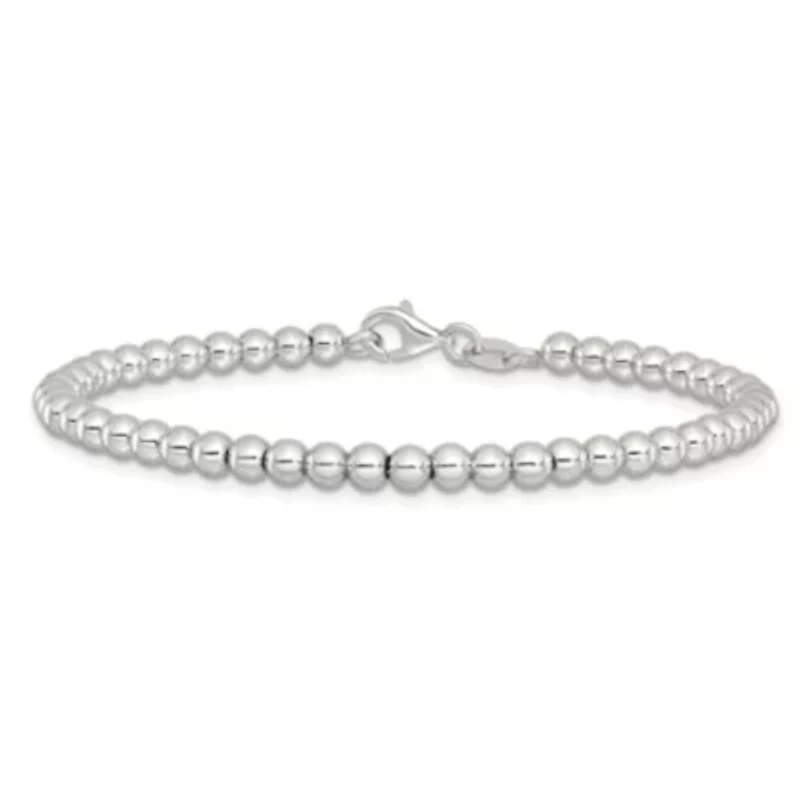 Sterling Silver Rhodium-plated 4mm Beaded 7.5-inch Bracelet