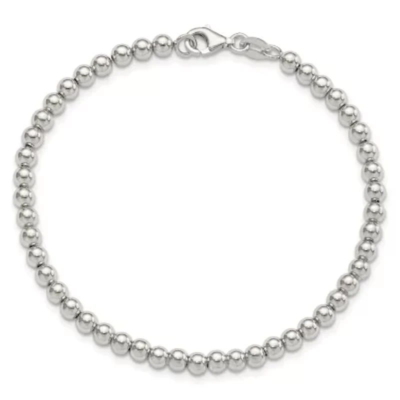 Sterling Silver Rhodium-plated 4mm Beaded 7.5-inch Bracelet
