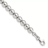 Sterling Silver Rhodium-plated 6mm Beaded 7.5-inch Bracelet