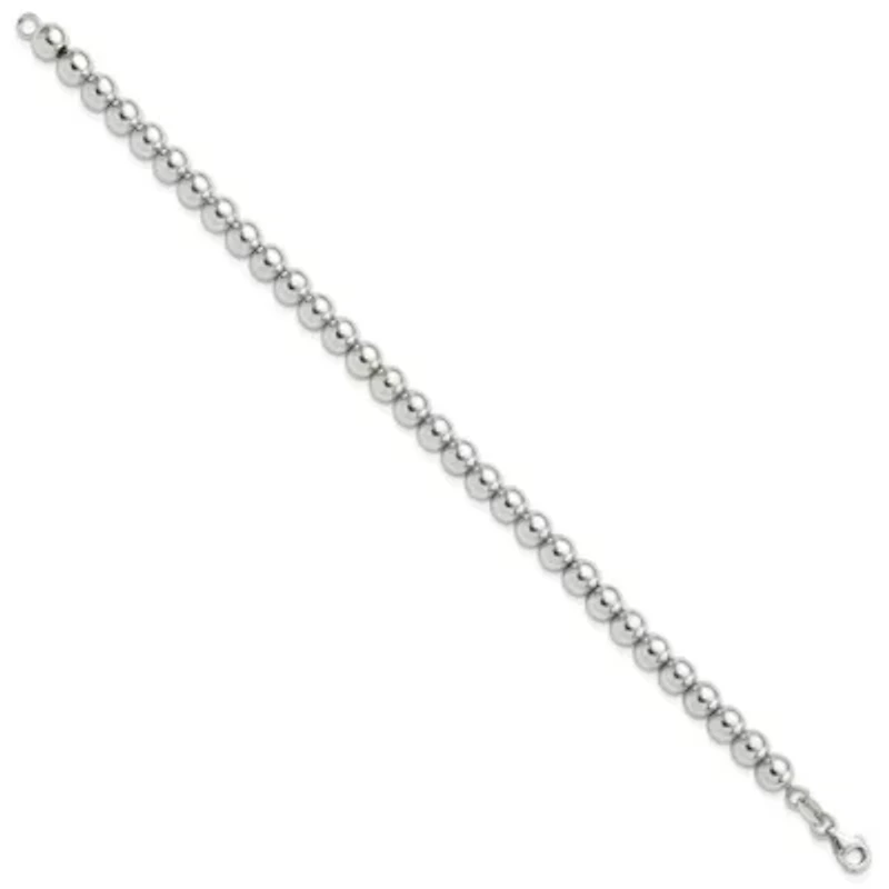 Sterling Silver Rhodium-plated 6mm Beaded 7.5-inch Bracelet