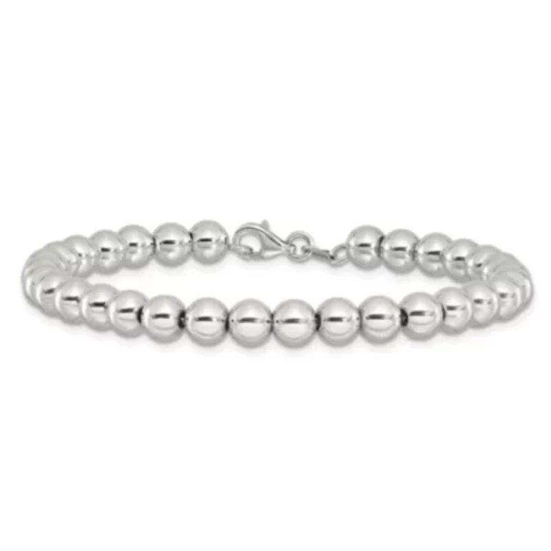 Sterling Silver Rhodium-plated 6mm Beaded 7.5-inch Bracelet