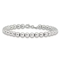 Sterling Silver Rhodium-plated 6mm Beaded 7.5-inch Bracelet