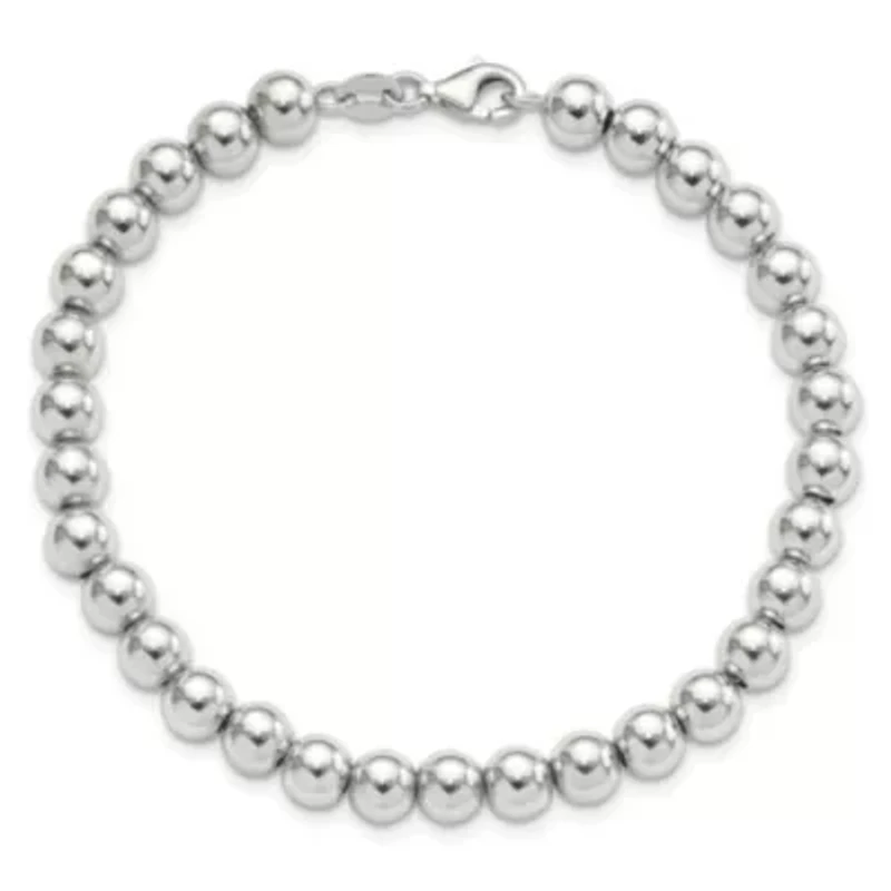 Sterling Silver Rhodium-plated 6mm Beaded 7.5-inch Bracelet