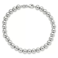 Sterling Silver Rhodium-plated 6mm Beaded 7.5-inch Bracelet