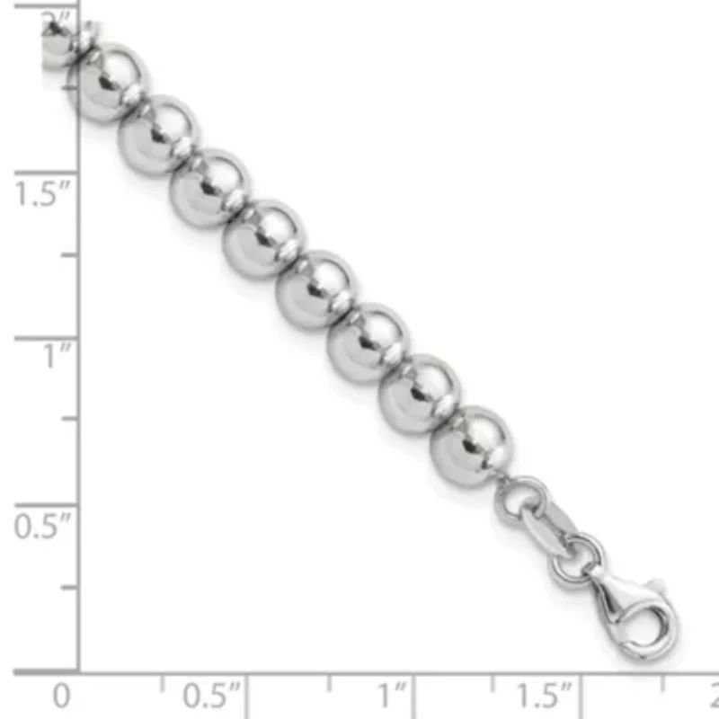 Sterling Silver Rhodium-plated 6mm Beaded 7.5-inch Bracelet