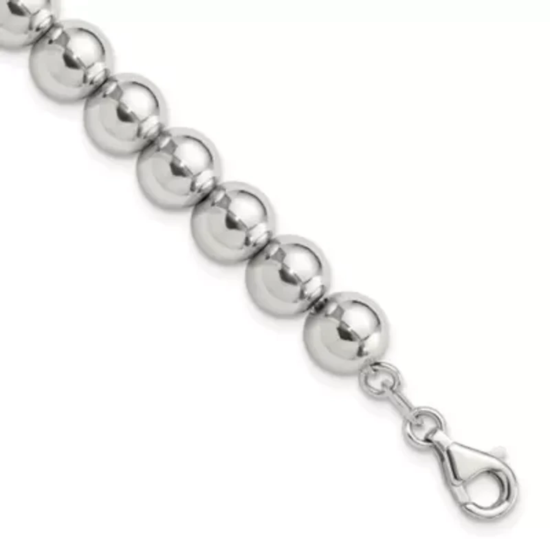 Sterling Silver Rhodium-plated 8mm Beaded 7.5-inch Bracelet