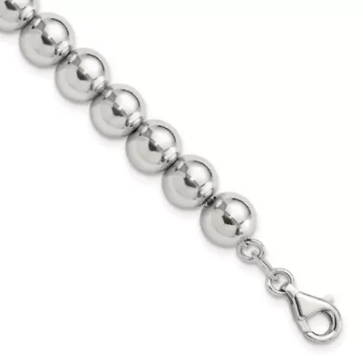 Sterling Silver Rhodium-plated 8mm Beaded 7.5-inch Bracelet
