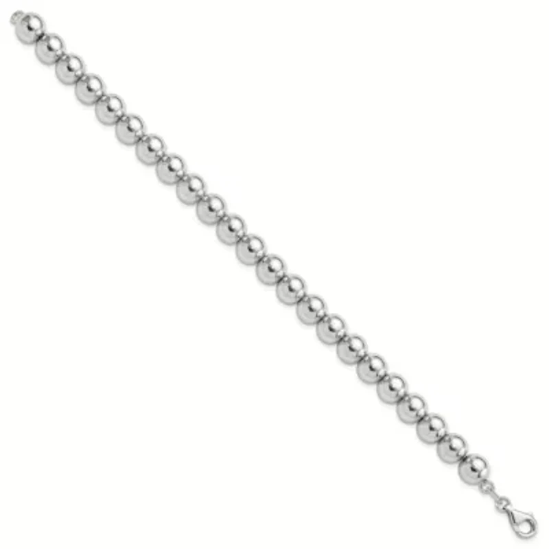 Sterling Silver Rhodium-plated 8mm Beaded 7.5-inch Bracelet