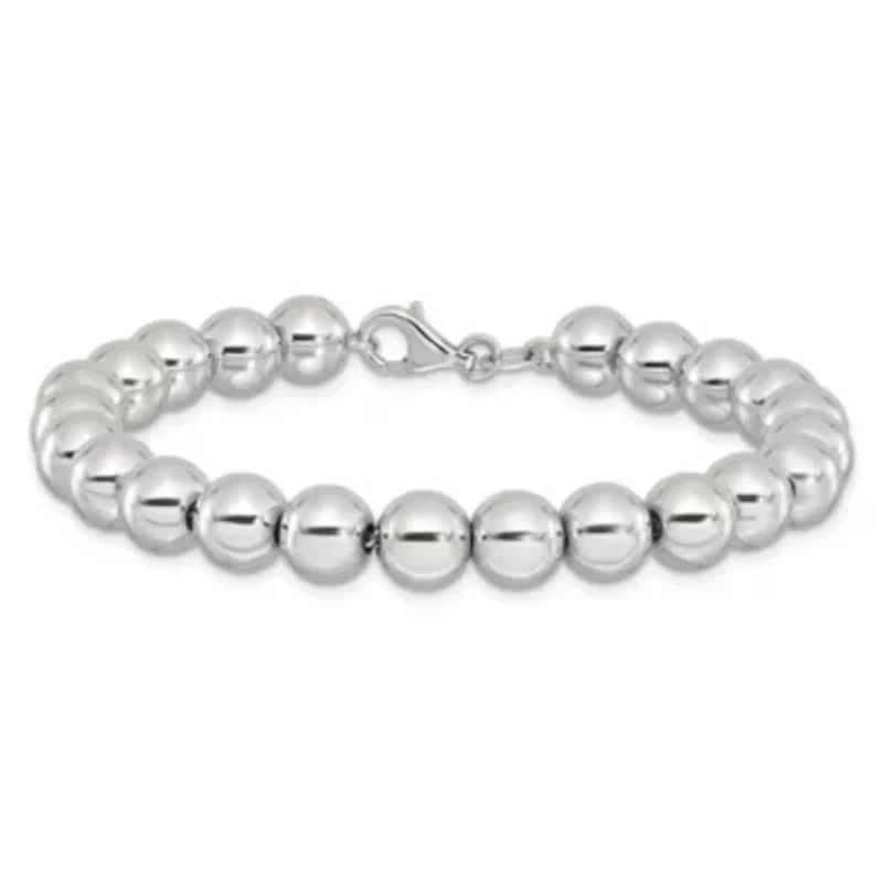 Sterling Silver Rhodium-plated 8mm Beaded 7.5-inch Bracelet