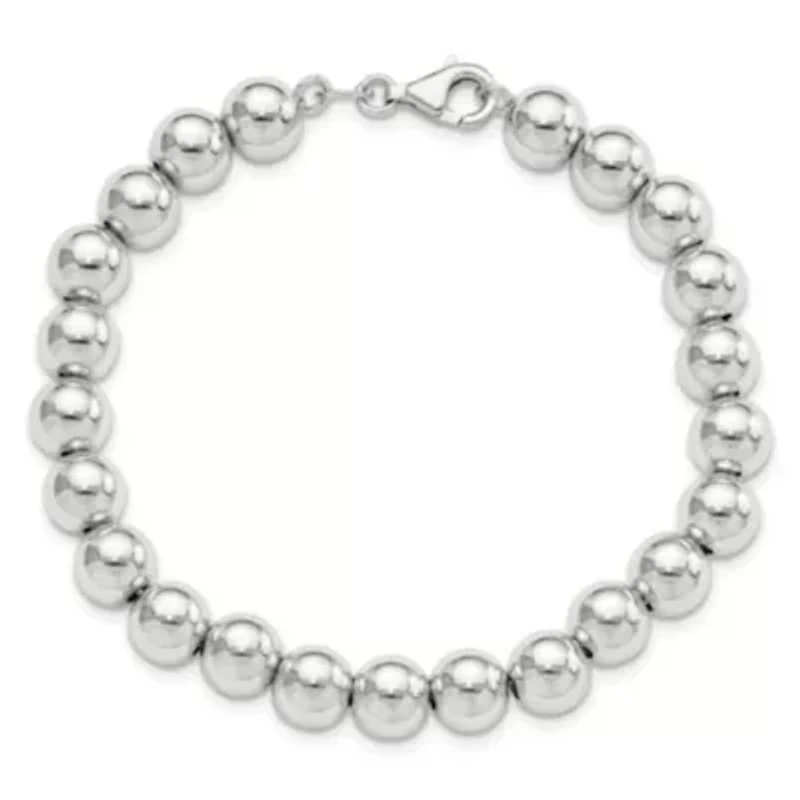 Sterling Silver Rhodium-plated 8mm Beaded 7.5-inch Bracelet