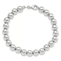 Sterling Silver Rhodium-plated 8mm Beaded 7.5-inch Bracelet