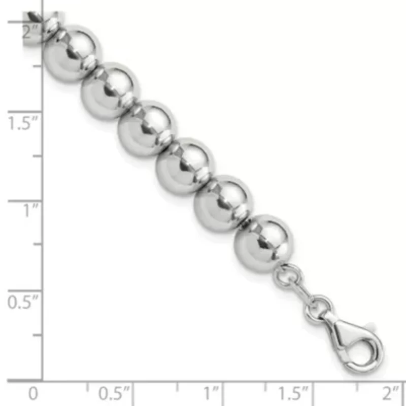 Sterling Silver Rhodium-plated 8mm Beaded 7.5-inch Bracelet