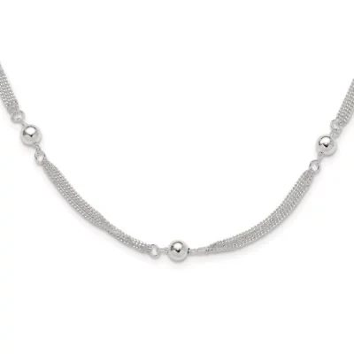 Sterling Silver Polished Multi-strand Beaded 18-inch Necklace