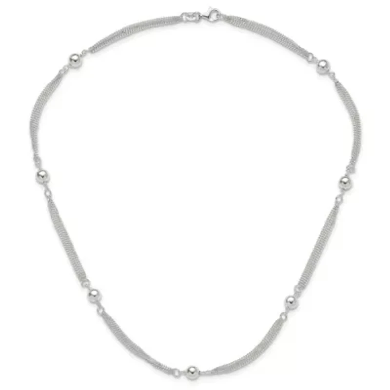 Sterling Silver Polished Multi-strand Beaded 18-inch Necklace