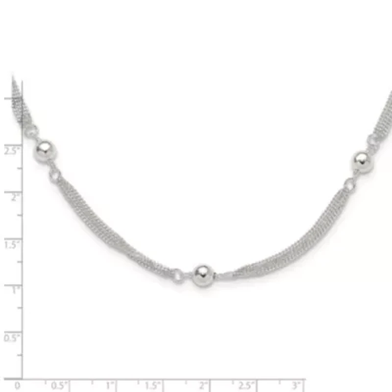 Sterling Silver Polished Multi-strand Beaded 18-inch Necklace
