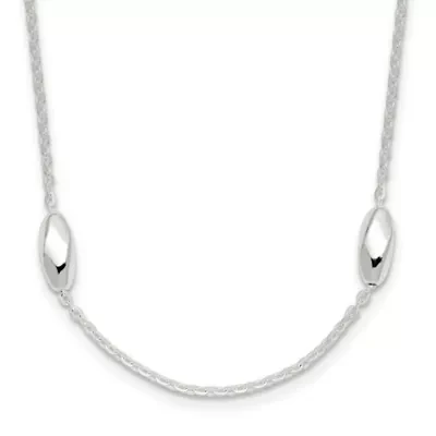 Sterling Silver Polished Fancy Beaded Link 18-inch Necklace