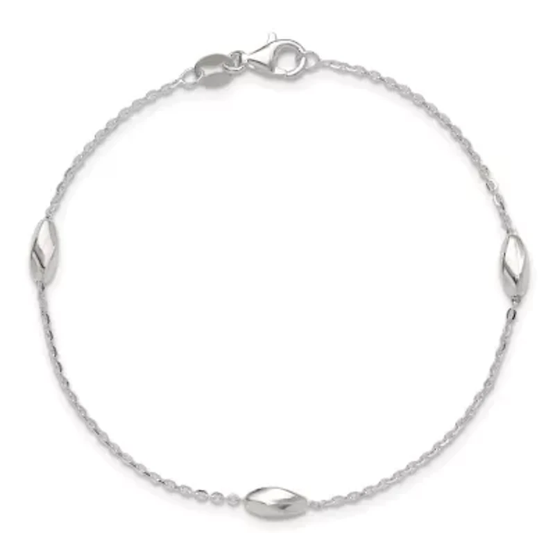 Sterling Silver Polished Fancy Beaded Link 7.5-inch Bracelet