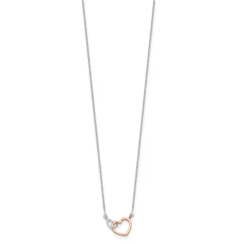 Sterling Silver and Rose-tone Polished Double Heart 18-inch Necklace