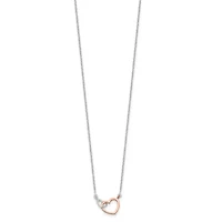 Sterling Silver and Rose-tone Polished Double Heart 18-inch Necklace