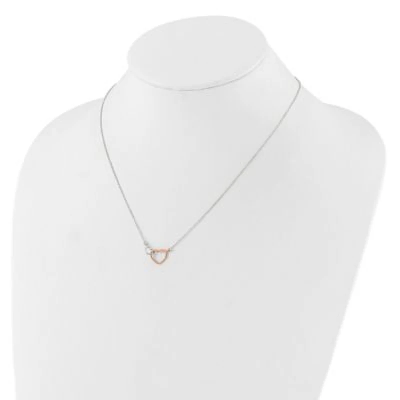 Sterling Silver and Rose-tone Polished Double Heart 18-inch Necklace