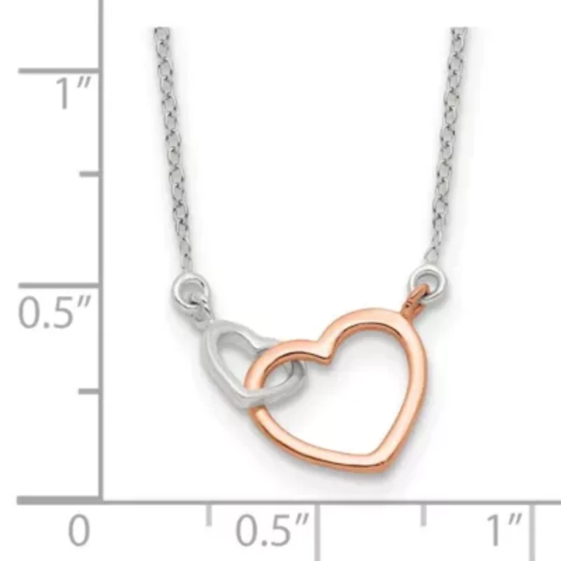 Sterling Silver and Rose-tone Polished Double Heart 18-inch Necklace