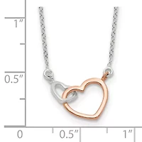Sterling Silver and Rose-tone Polished Double Heart 18-inch Necklace
