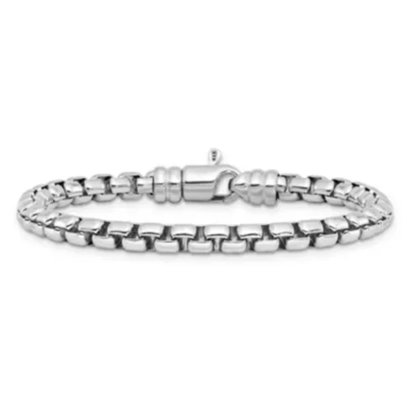Sterling Silver Rhodium-plated 5.4mm 7.5-inch Venetian Box Chain Bracelet