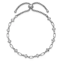 Sterling Silver Rhodium-plated Polished Cross Bolo Bracelet