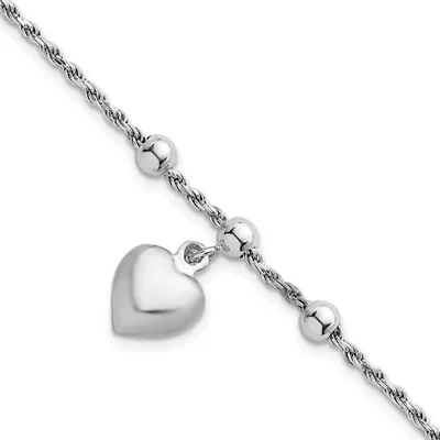 Sterling Silver Rhodium-plated Bead with Heart Bracelet