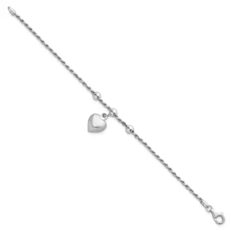 Sterling Silver Rhodium-plated Bead with Heart Bracelet