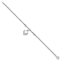 Sterling Silver Rhodium-plated Bead with Heart Bracelet