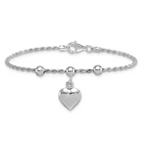 Sterling Silver Rhodium-plated Bead with Heart Bracelet