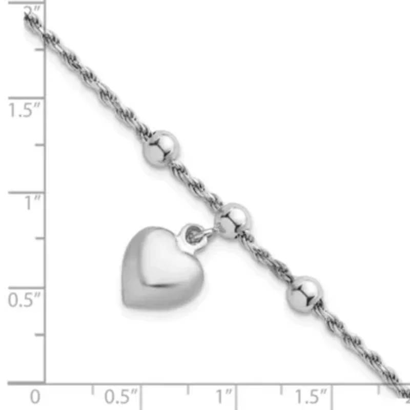 Sterling Silver Rhodium-plated Bead with Heart Bracelet