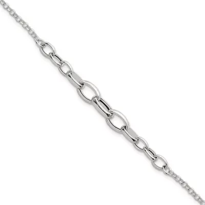 Sterling Silver Polished Graduated Cable 7-inch with 1-inch Extension Bracelet
