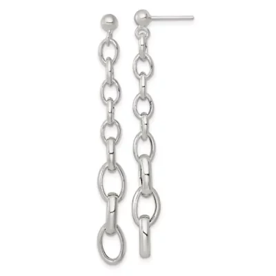 Sterling Silver Polished Graduated Link Post Dangle Earrings