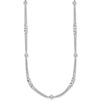 Sterling Silver Polished and Beaded Fancy 2-Strand Link 17.5-inch Necklace