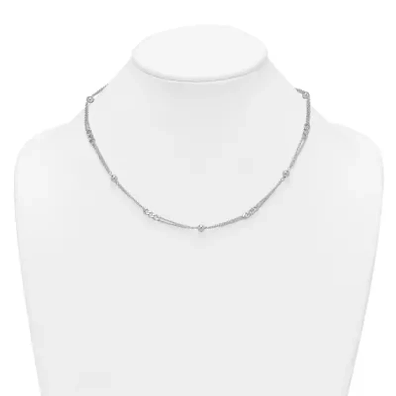 Sterling Silver Polished and Beaded Fancy 2-Strand Link 17.5-inch Necklace