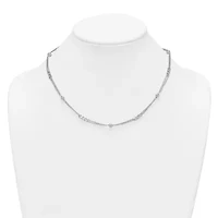 Sterling Silver Polished and Beaded Fancy 2-Strand Link 17.5-inch Necklace