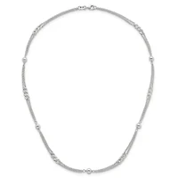 Sterling Silver Polished and Beaded Fancy 2-Strand Link 17.5-inch Necklace