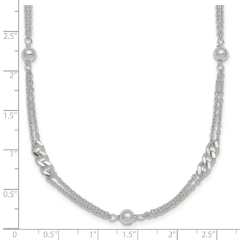 Sterling Silver Polished and Beaded Fancy 2-Strand Link 17.5-inch Necklace
