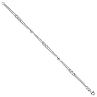 Sterling Silver Polished and Beaded Fancy 2-Strand Link 7.25-inch Bracelet