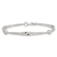 Sterling Silver Polished and Beaded Fancy 2-Strand Link 7.25-inch Bracelet